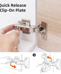 Full Overlay European Soft Close Cabinet Hinges For Kitchen Cabinets 20 Pieces 105 Degree Frameless Concealed Cabinet Door Hinge Six Way Adjustable Clip On Plate For Easy Installation DecoBasics in use with hand adjusting clip-on plate on cabinet door.