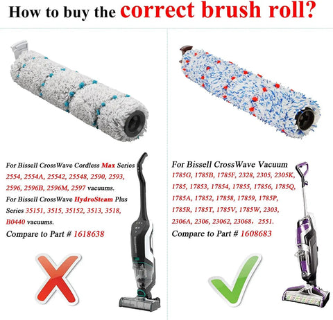 Comparison of CrossWave Replacement Parts Bundle 3 Pack Multi Surface Brush Rolls And 3 Pack Vacuum Filters For CrossWave Series and vacuums.