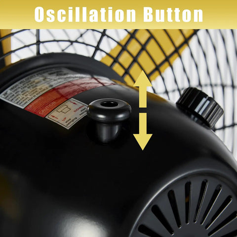 Heavy Duty 20 Inch Pedestal Fan Delivers 5000 CFM High Velocity Air With One Fifth HP Motor Oscillation Button Close-Up