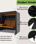 Durable 600D Oxford Patio Swing Cover For Outdoor 3 Seater Garden Hammock Glider with zippers, buckles, black cover details