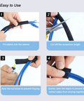 Steps showing use of Twenty Five Foot One Inch Braided Cable Management Sleeve Self Wrapping Split Wire Loom Cord Protector For TV
