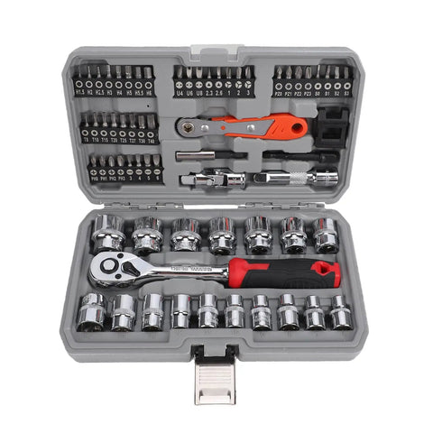 Three Eighth Inch Drive Socket Wrench Set With 72 Tooth Ratchet And Quick Release Bit Driver 64 Piece Beast Heavy Duty Steel Kit