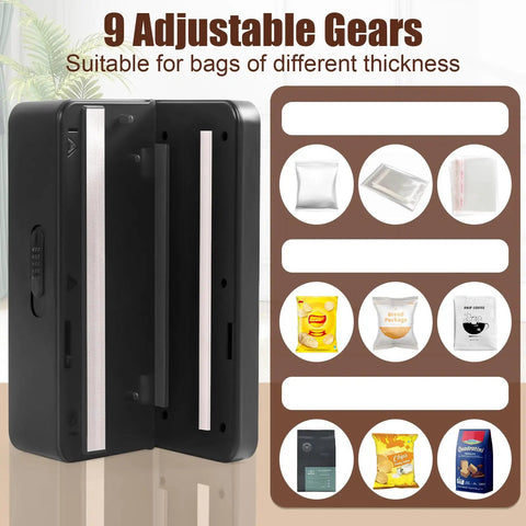 Pocket Size Bag Sealer With USB 1300mAh Rechargeable Battery LED Power Display 9 Adjustable Sealing Gears Cutter And Capper