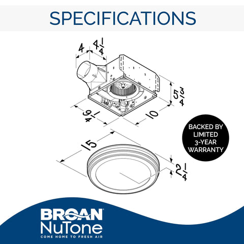 Energy Star Bath Exhaust Fan 80 CFM Quiet 0.8 Sones White AER80LWH Model specifications and warranty details
