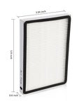Six Pack 86889 Replacement Exhaust HEPA Filter Set viewed from side, showing dimensions for EF1 Vacs and Panasonic Uprights