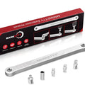 Offset Extension Wrench For Tight Spaces, Impact Ready And Hella Handy, with adapters, 304 stainless steel, silver finish, heavy duty