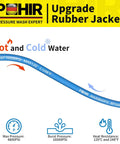 100Ft Pressure Washer Hose Three Eighths Inch 4800 Psi Kink Resistant Industrial Grade Wire Braided with labels for hot and cold water.