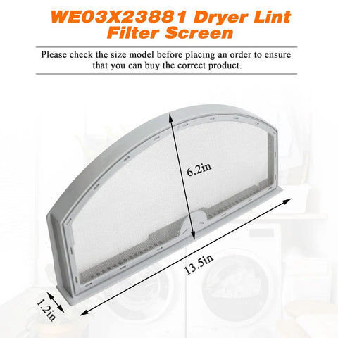 Stainless Steel Dryer Lint Filter Screen Replacement For GE Hotpoint Dryers, Upgraded Heavy Duty Lint Trap with dimensions shown.