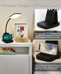 Lit Desk Lamp With Built In Wireless Charger And Pen Holder, Dimmable LED Desk Light For Home Office Or Dorm in use on a desk