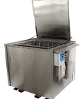 Solid Heavy Duty Industrial Ultrasonic Parts Cleaner Xps10000-245G with lid raised, showing stainless steel tank design.