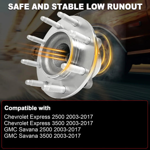 Pair Front Wheel Bearing Hub Assembly For Express 2500 3500 And Savana 2500 3500 Vans 2003 To 2017 8 Lug With ABS