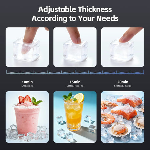 Adjustable ice thickness from Boss Level Under Counter Ice Maker With 200lbs Per Day Output, 96 Clear Ice Cubes Per Cycle