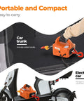 Electric hoist winch, car-trunk view, orange 1500W with red hook, portable lifting tool