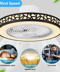 Compact Black Flush Mount Ceiling Fan With Lights And Remote Control, Low Profile Enclosed Design, 20 Inch Diameter
