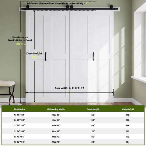 Space Saving Bi Fold Barn Door Kit 64 by 84 Inches White With Hardware Included Sliding Closet Doors With 72 Inch Track Kit