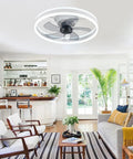 Modern Flush Mount Ceiling Fan With Lights White Remote And App Control 3 Color Dimmable in living room setting