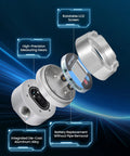 Digital Gear Flow Meter One Quarter Inch NPT for Low Flow High Viscosity Liquids with features labeled, disassembled view