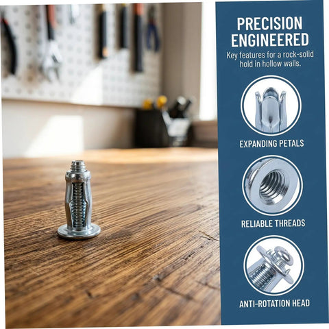 35 Piece Expansion Bolt Kit With Petal Shape Nuts M4 M5 M6 And Hollow Wall Anchors For Quick Easy Install And Strong Fastening In Plasterboard And Iron Skin For Home DIY Projects, metal anchor on wood