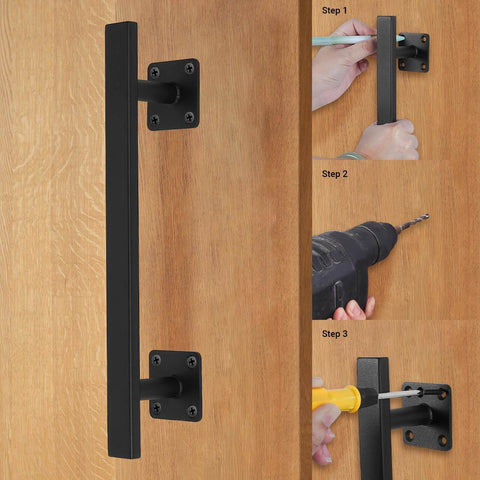 Beefy 12 Inch Black Square Heavy Duty Metal Barn Door Pulls Pack Of 2 for outdoor fence shed gate installation steps
