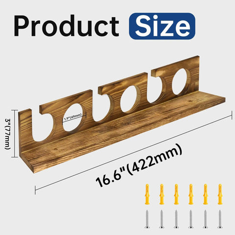 Wood Fishing Rod Holder Rack For Wall Or Ceiling Mount Up To Six Fishing Rods, dimensions with screws displayed