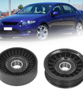 Ultimate 2 Piece Drive Belt Idler Pulley Set For Your Ride, two black pulleys with bearings, designed for optimal alternator efficiency.