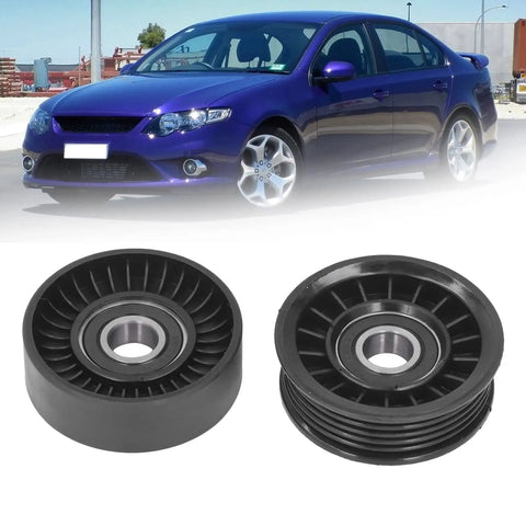 Ultimate 2 Piece Drive Belt Idler Pulley Set For Your Ride, two black pulleys with bearings, designed for optimal alternator efficiency.