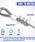 Stainless Steel Cable 5/16 Inch 25 Foot With Loops 7x19 Strand Beefy Heavy Duty Wire Rope Kit clamps and thimbles visible