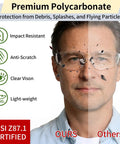 Comparison of 10 Pack Clear Safety Glasses For Men And Women, ANSI Z87.1 Certified, showing impact resistance and clear vision.