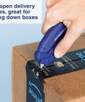 Using 4-In-1 Box Cutter And Package Opener Tool With Heavy Duty Scissors Retractable Blade And Screwdriver For Fast Box Opening And Plastic Packaging Go-To Home Hack Blue to open box tape
