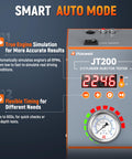 JT200 Fuel Injector Tester display showing engine simulation and timing controls for accurate spray pattern and flow rate analysis.