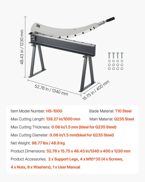 Beefy 39 Inch Bed Width Manual Guillotine Shear For Metal Sheets Benchtop Cutter With Q235 Material frame and T10 blades on stand