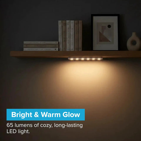 Ultra Thin Wireless Under Cabinet Lights 8.5 Inch Long Battery Powered LED Bar With Stick On Mounting No Drill Easy Install 65 Lumen Warm White Tap On Tap Off Timer Included For Kitchen Closet Pantry