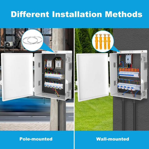 Outdoor Waterproof Electrical Junction Box Weatherproof Nema Enclosure Made From Durable ABS Plastic shown pole and wall mounted