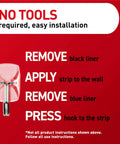 Clear Small Wire Toggle Hooks Set With 40 Hooks And 48 Adhesive Strips For Damage Free Hanging easy installation guide on red background
