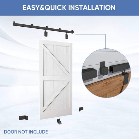 Outdoor Grade 8-Foot Sliding Barn Door Hardware Kit for Exterior Use, Heavy Duty Track System With Galvanized Steel Rails, Black Finish