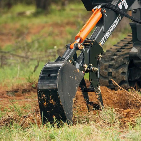 Mechanical Backhoe Thumb Attachment For Excavators Bolt On 5 Position Adjustable Thumb in use on rugged job site