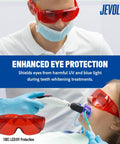 Built Tough Dental Protective Goggles Offering Straight Up Heavy Duty Laser Safety And Ultraviolet Led Shielding To Keep Your Vision Sharp While Dodging Lens Fog During Those Nonstop Clinical Days, worn during teeth whitening.