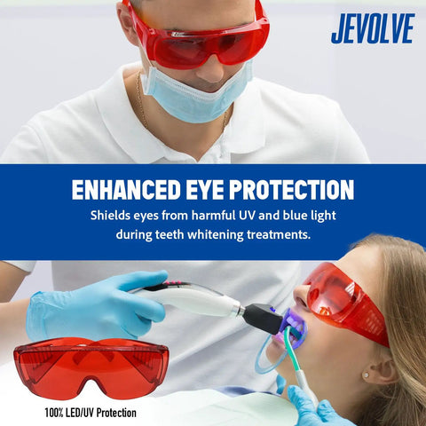 Built Tough Dental Protective Goggles Offering Straight Up Heavy Duty Laser Safety And Ultraviolet Led Shielding To Keep Your Vision Sharp While Dodging Lens Fog During Those Nonstop Clinical Days, worn during teeth whitening.