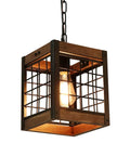 Rustic wood kitchen island chandelier with industrial black metal frame and cage design, pendant light with cozy warm vibe, UL listed