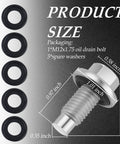 M12x1.75 Oil Drain Plug Kit With 5 Gasket Set, Zinc Coated Iron Oil Pan Bolt dimensions and gaskets shown
