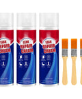 Three cans of All Weather Leak Repair Sealant Cream For Roofs, Pipes, Drains And Gutters with included paint brushes, front view