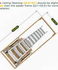 10 Ft Aluminum Attic Ladder Pull Down System For 22.5 X 54 Inch Opening, Fits Ceilings From 7 Ft 8 In To 10 Ft 3 In, Heavy Duty Attic Access With Solid Pine Rails And Reinforced Base, Smooth Operation And Easy Install. installed in 22.5x54 inch ceiling opening