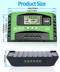 Front and top view of the Beastly 100A MPPT Solar Charge Controller For 12V And 24V Systems With LCD Display dimensions shown