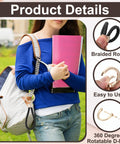 Woman holding books with a bag featuring braided rope leather keychain with rotatable D ring and zinc alloy screwdriver.