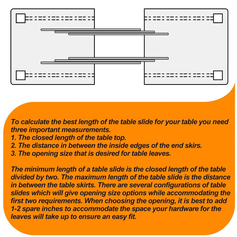 Diagram showing measurements for 26 Inch Wooden Table Extension Slides Expands Dining Tables Up To 52 Inches .