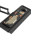 Heavy Duty Wall Mount Keyboard Tray With Adjustable Articulating Arm And Expanded Metal Deck, keyboard and mouse setup on desk