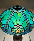 16-Inch Wide Victorian Style Stained Glass Lampshade For Table And Floor Lamps Handcrafted Real Leaded Glass Shade With Rich Jewel Tones Vintage Inspired Lighting Accessory featuring sea green stained glass with jewel tones.