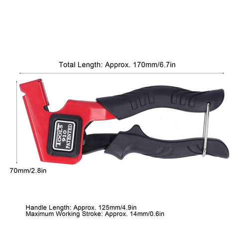 Front view of Alloy Steel Wall Anchor Setting Tool With Ergonomic Grip Rivet Gun showing measurements and ergonomic handle design.
