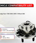 Pair Front Wheel Hub Bearing Assembly For Dodge Ram 1500 2002 2003 2004 2005, 5 Lug, 4 Wheel ABS Replacement Kit, front view