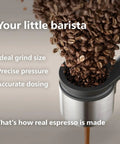 Baristina Espresso Machine With Automatic Grinder Grind Tamp And Brew In One Swipe 16 Bar Pump Compact Black Coffee Maker